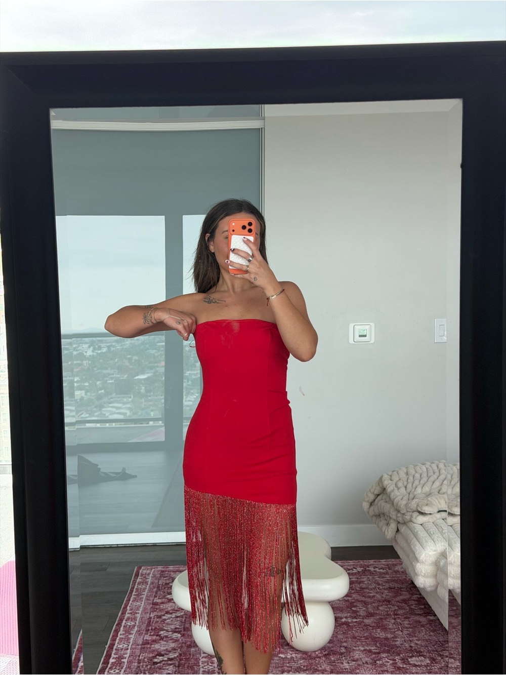 superdown Strapless Red Fringe Hem Mini Dress - Picture 1 of 2